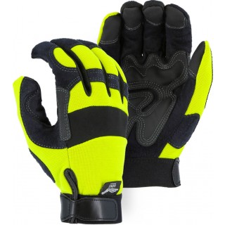 2139HY Majestic® Hi-Viz Yellow Armor Skin Mechanics Glove with PVC Double Palm and Knit Back